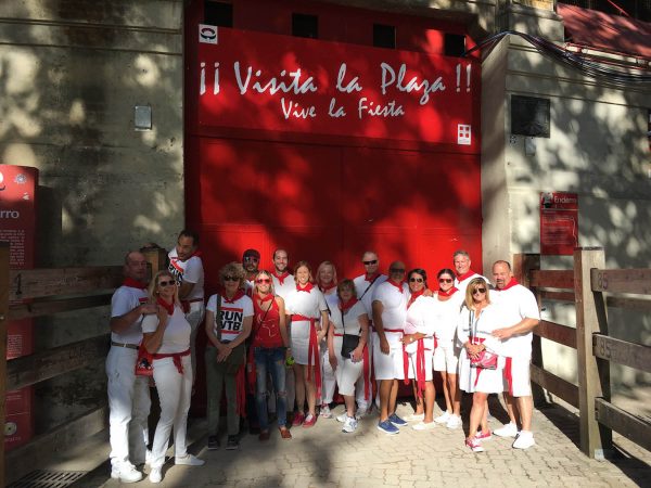 Running of the Bulls Pamplona in front of plaza del torros