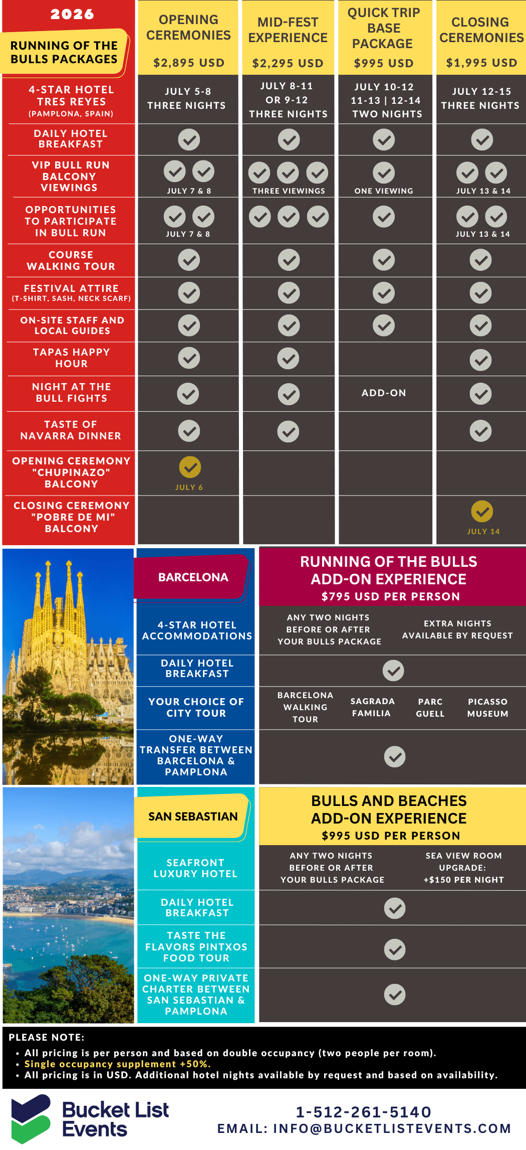 Running of the Bulls 2026 Pricing